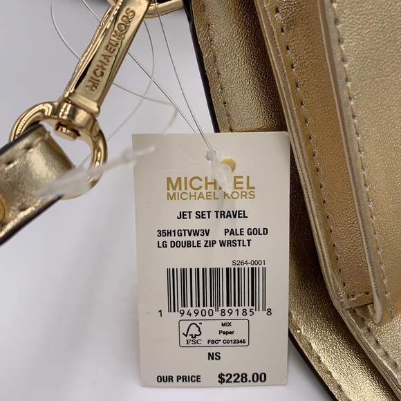 MICHAEL KORS LG X CHAIN SHOULDER TOTE & Lg Double Zip Wallet PALE GOLD SIGNTR - Picture 12 of 16